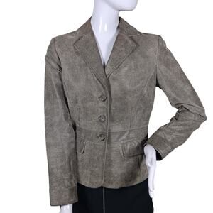 Alfani Genuine Leather Jacket Size Small Brown Button Down Fully Lined